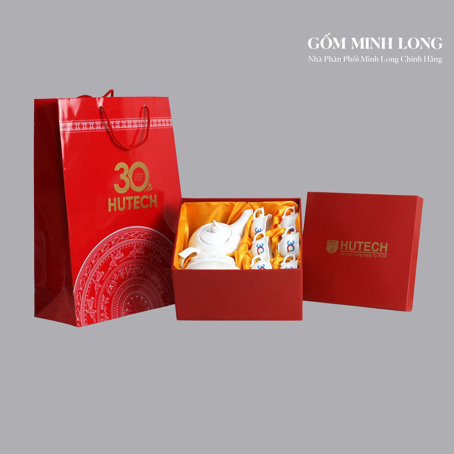 Bộ ấm chén gốm sứ Minh Long kèm hộp quà sang trọng