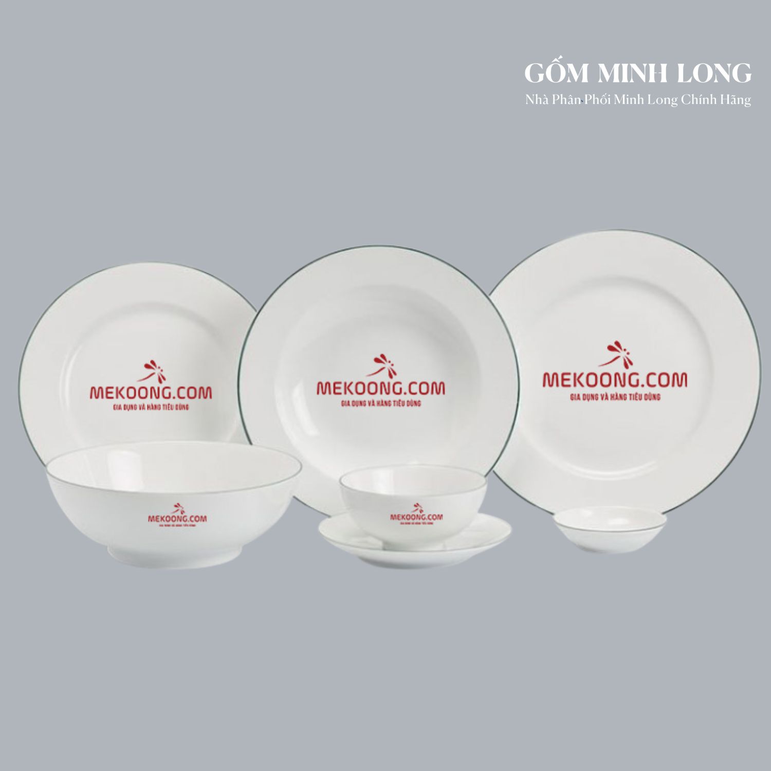 Xưởng in logo lên bộ bàn ăn Minh Long theo yêu cầu giá rẻ