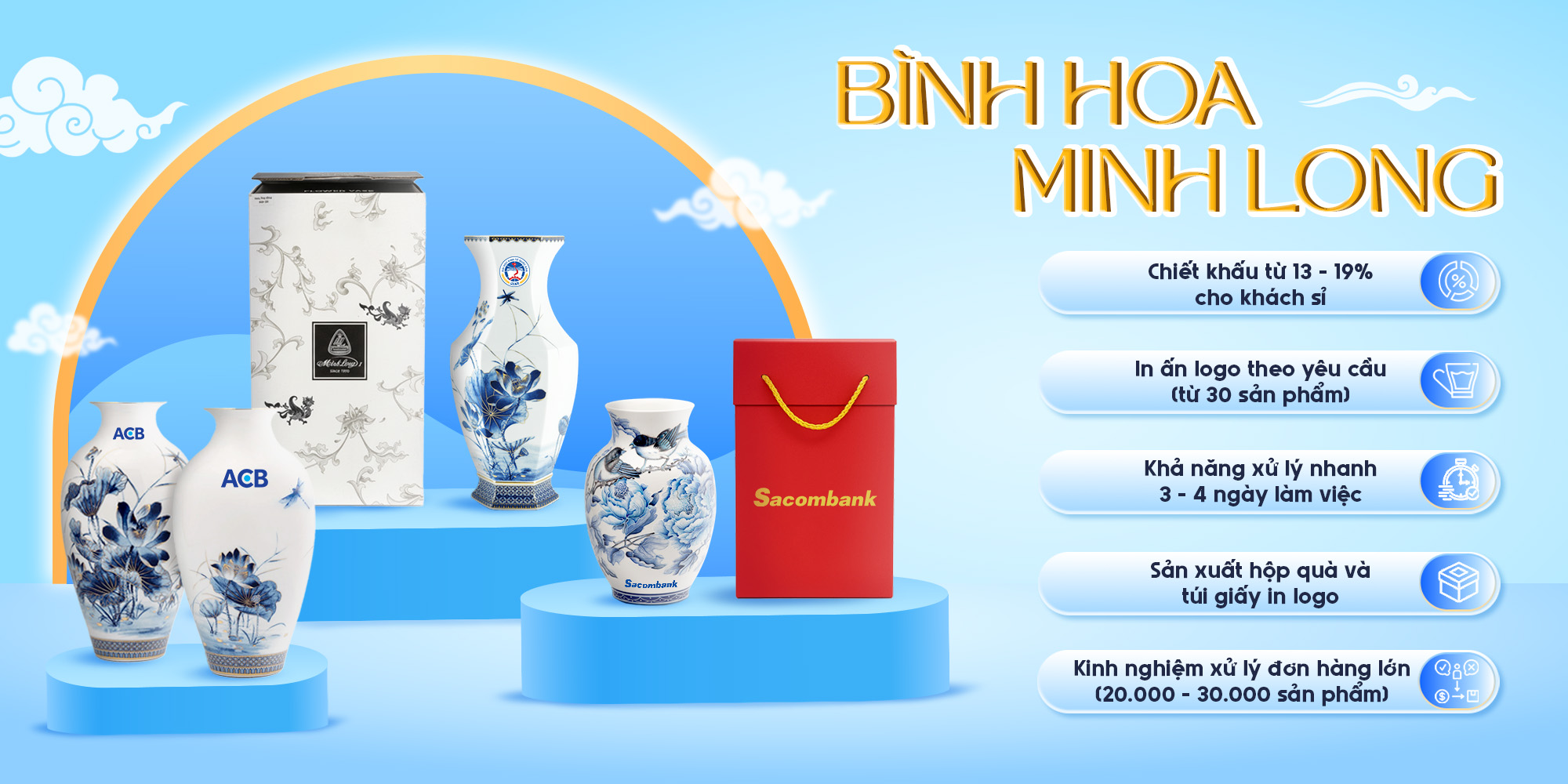 Bình hoa Minh Long - In ấn logo theo yêu cầu