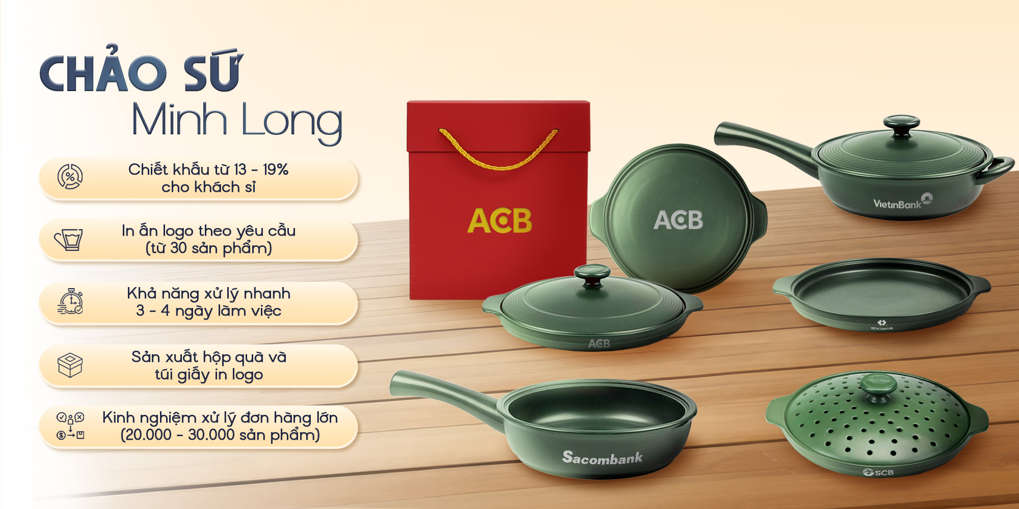 Chảo sứ Minh Long - In ấn logo theo yêu cầu