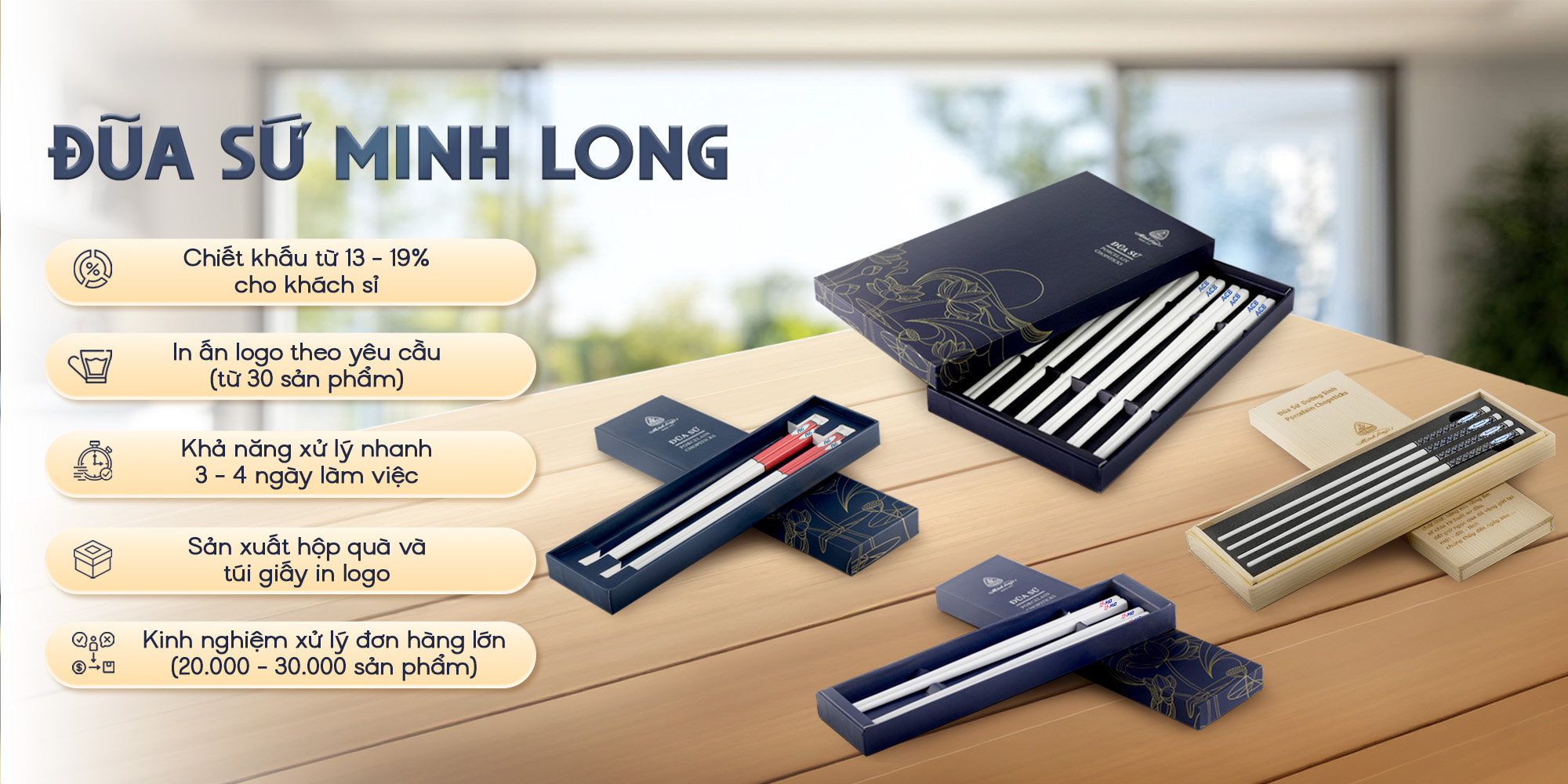 Đũa sứ Minh Long - In ấn logo theo yêu cầu