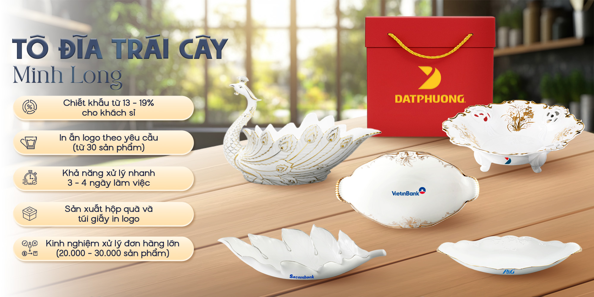 Tô đĩa trái cây Minh Long quà tặng - In ấn logo theo yêu cầu