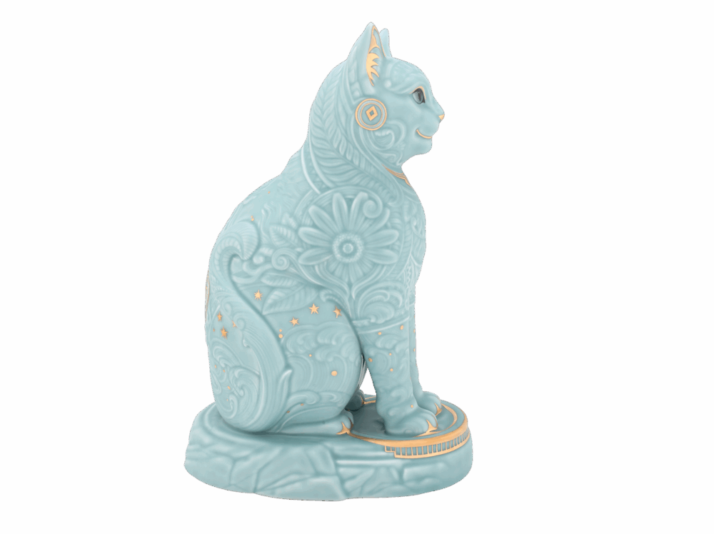 Tượng mèo Ngũ Phúc 31.1 cm - Men ngọc sương mờ A001_313196SMNVBgomminhlong.com
