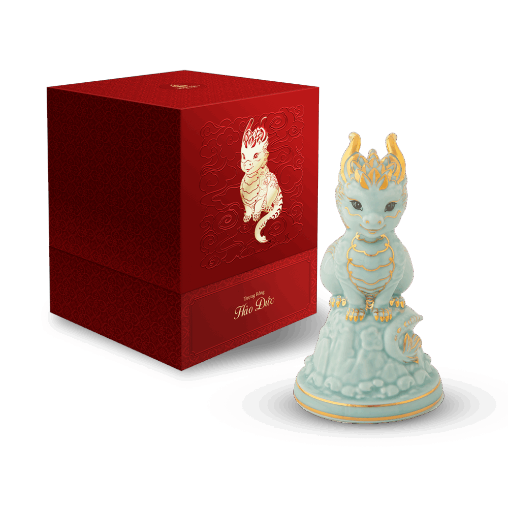Tượng rồng Hảo Đức 13.5 cm - Men Ngọc (bóng) A001_311350BMNVgomminhlong.com