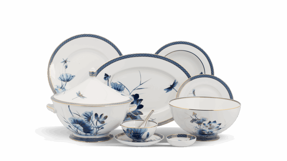 Bộ đồ ăn Âu-Á 45 sản phẩm - Hoàng Cung - Sen Vàng A001_4506AA345gomminhlong.com