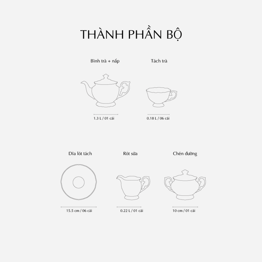 Bộ trà 1.3 L - Đài Các - Chỉ Vàng A001_01134601403gomminhlong.com