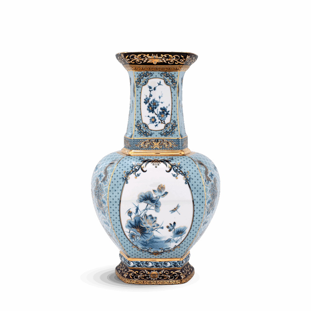 Bình hoa lục giác 45 cm (không quai) - Bình Hoa - Thịnh Vượng (xanh dương) A001_694557521gomminhlong.com