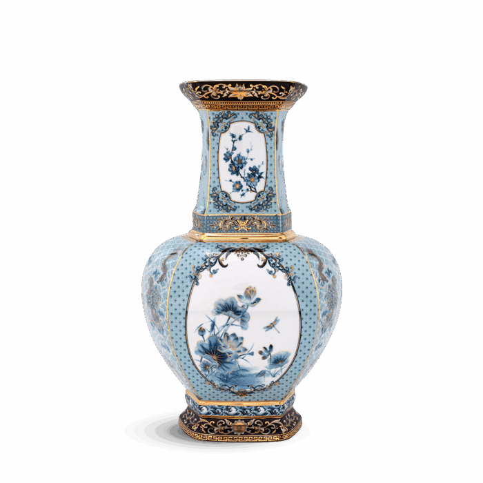 Bình hoa lục giác 45 cm (không quai) - Bình Hoa - Thịnh Vượng (xanh dương) A001_694557521gomminhlong.com