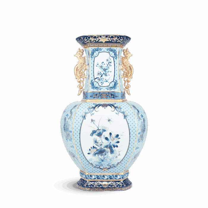  Bình hoa lục giác 45 cm (quai rồng) - Bình Hoa - Thịnh Vượng (xanh dương) A001_694535521gomminhlong.com