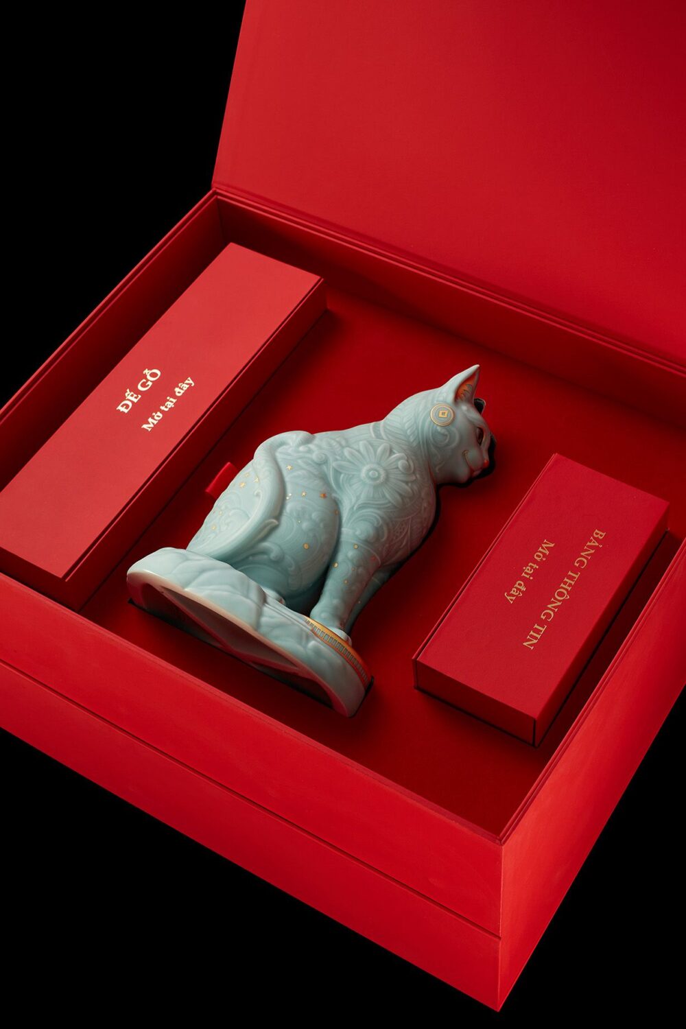 Tượng mèo Ngũ Phúc 31.1 cm - Men ngọc sương mờ A001_313196SMNVBgomminhlong.com