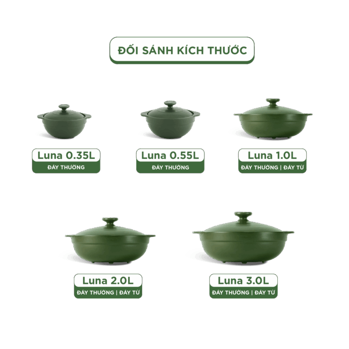  Nồi dưỡng sinh Luna (Nồi cạn) 3.0 L + nắp (CK) - Xanh Rêu A001_213039464gomminhlong.com