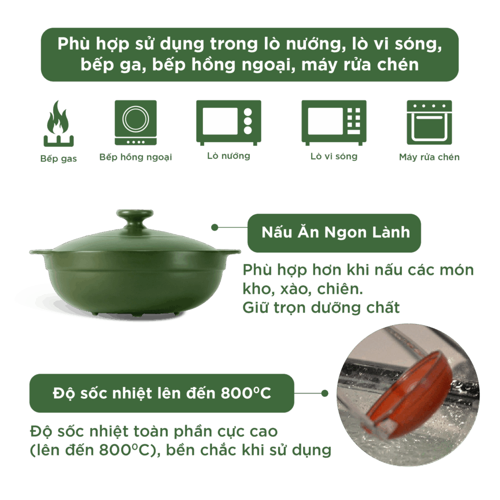 Nồi dưỡng sinh Luna (Nồi cạn) 3.0 L + nắp (CK) - Xanh Rêu A001_213039464gomminhlong.com