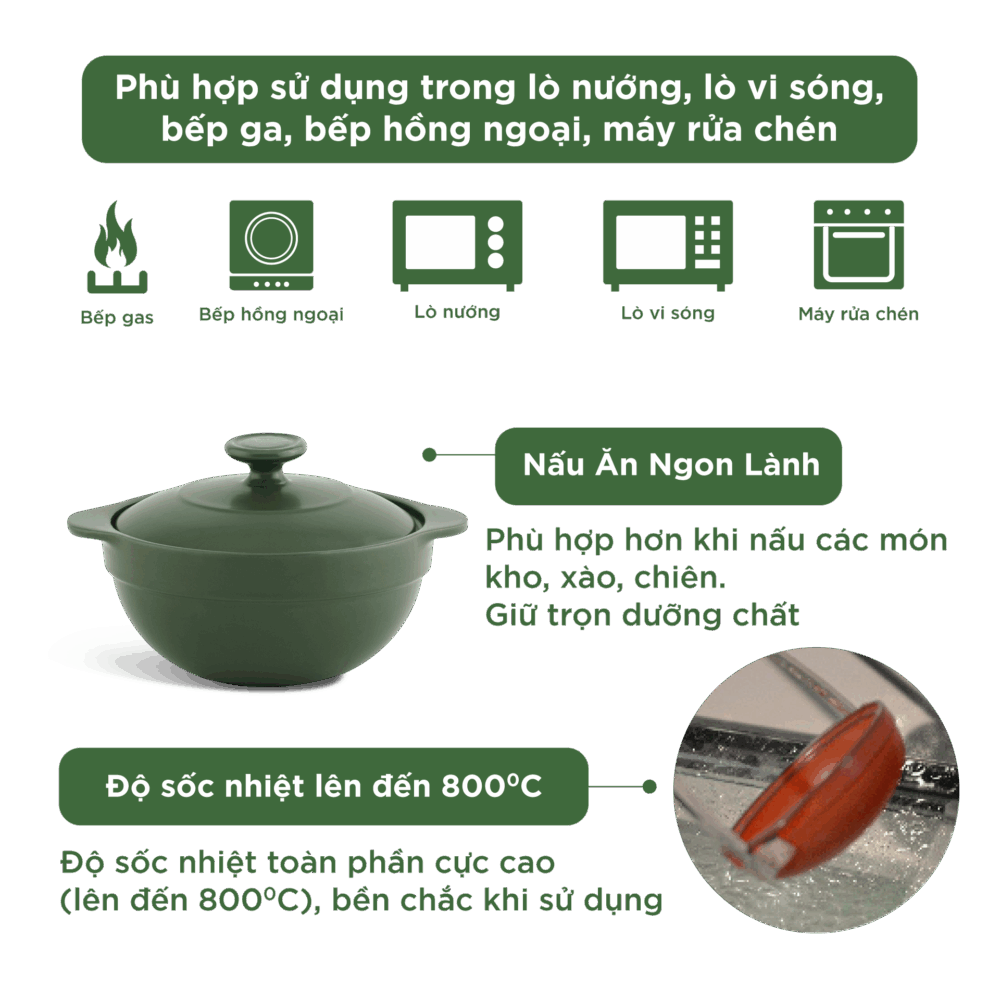 Nồi dưỡng sinh Luna 0.55L + nắp - Healthy Cook - Xanh Rêu A001_215583464gomminhlong.com