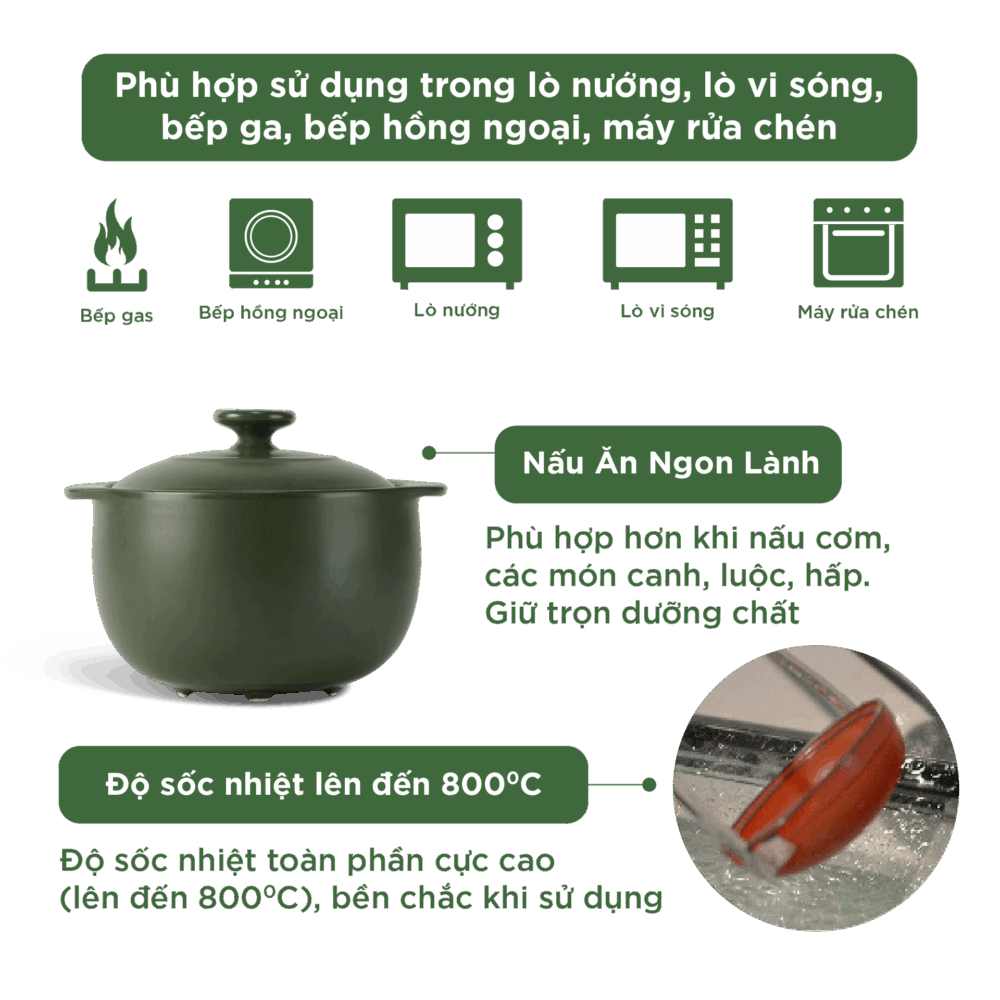 Nồi dưỡng sinh Vesta 3.0 L + nắp (CK) - Healthy Cook - Xanh Rêu A001_660328464gomminhlong.com