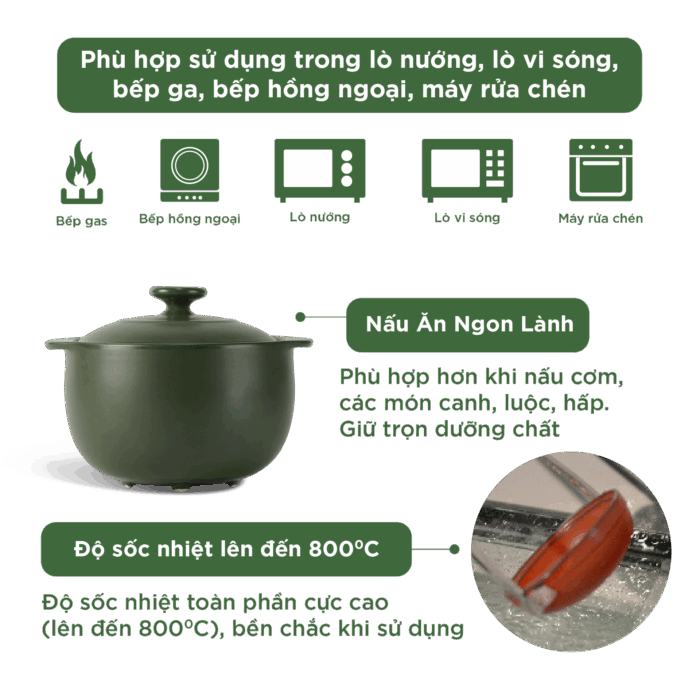  Nồi dưỡng sinh Vesta 3.0 L + nắp (CK) - Healthy Cook - Xanh Rêu A001_660328464gomminhlong.com