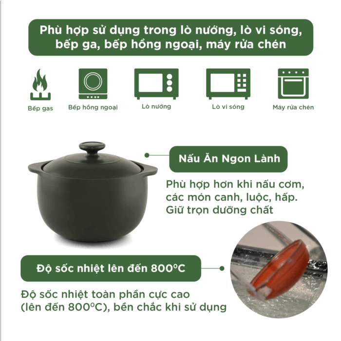  Nồi dưỡng sinh Vesta (Nồi tròn cao) 0.4 L + nắp (CK) - Xanh Rêu A001_660423464gomminhlong.com
