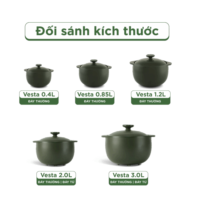  Nồi dưỡng sinh Vesta (Nồi tròn cao) 1.2 L + nắp (CK) - Xanh Rêu A001_661028464gomminhlong.com