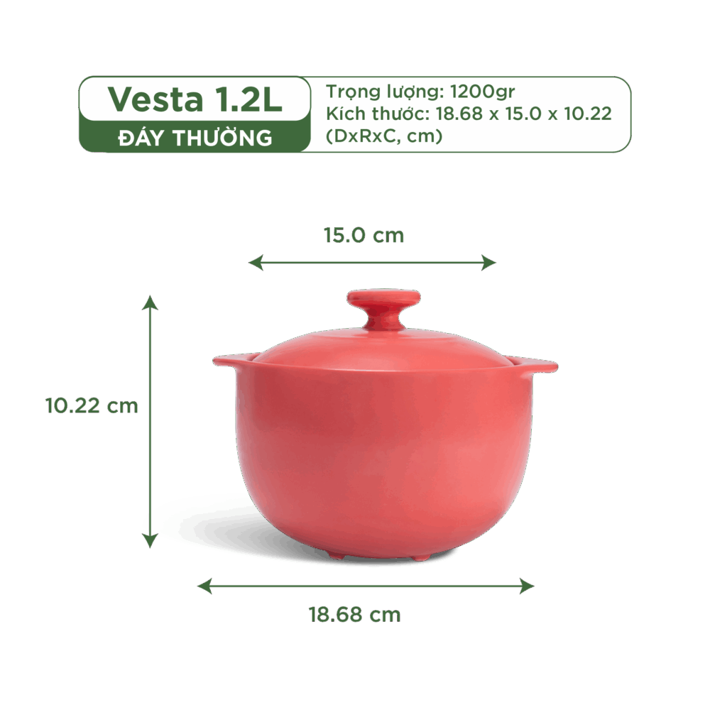 Nồi dưỡng sinh Vesta (Nồi tròn cao) 1.2 L + nắp (CK) - Màu Đỏ 2 A001_661028507gomminhlong.com