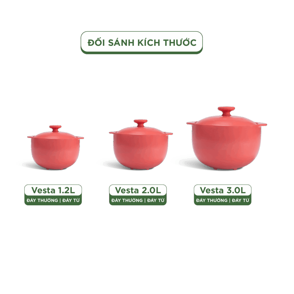 Nồi dưỡng sinh Vesta (Nồi tròn cao) 1.2 L + nắp (CK) - Màu Đỏ 2 A001_661028507gomminhlong.com
