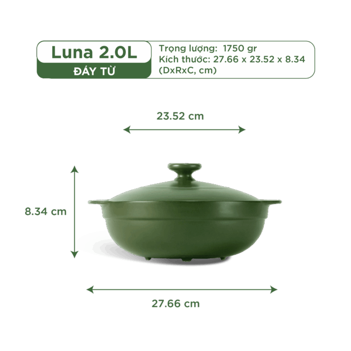  Nồi dưỡng sinh Luna (Nồi cạn) 2.0 L + nắp (CK) (bếp từ) - Xanh Rêu A001_212039464Tgomminhlong.com