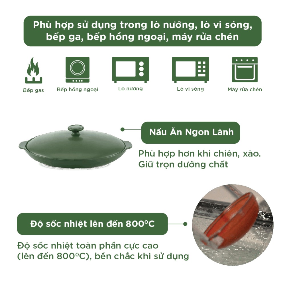 Chảo chiên dưỡng sinh 35cm + nắp - HealhyCook - Xanh rêu A001_663522464gomminhlong.com
