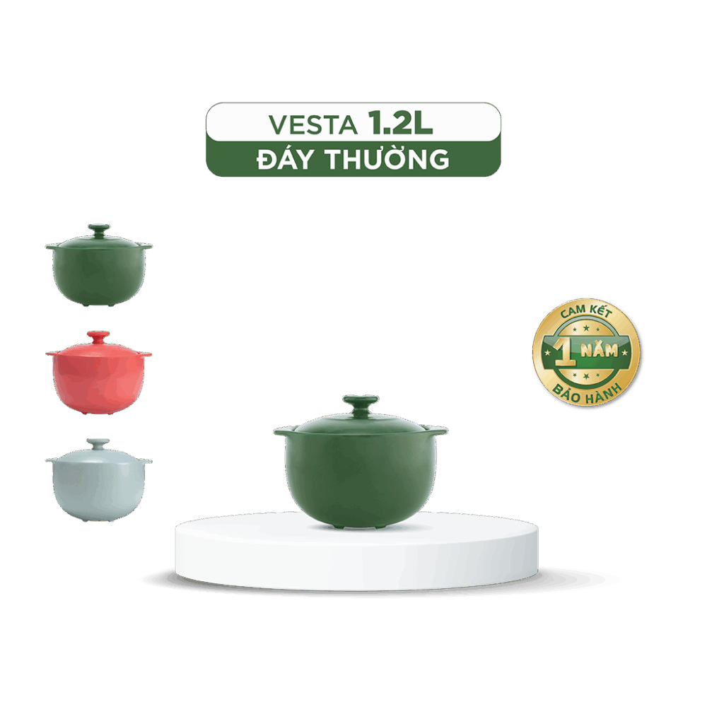 Nồi dưỡng sinh Vesta (Nồi tròn cao) 1.2 L + nắp (CK) - Xanh Rêu A001_661028464gomminhlong.com