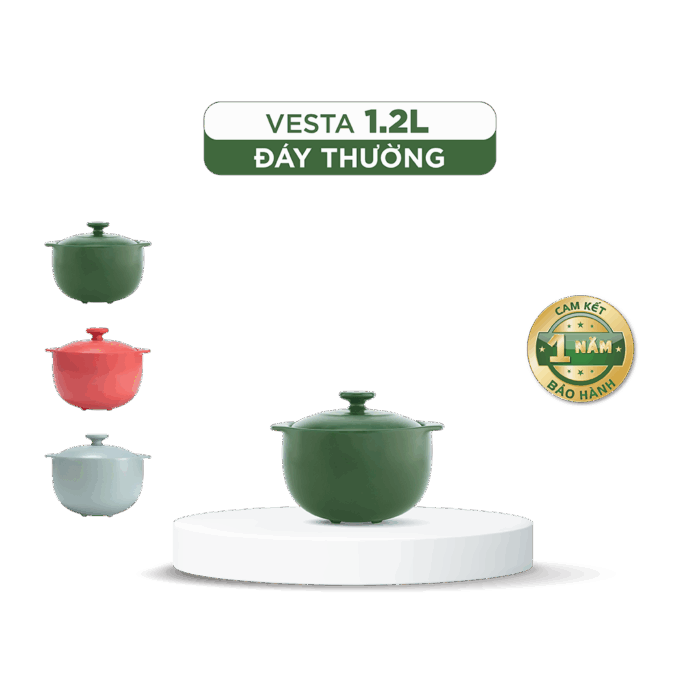 Nồi dưỡng sinh Vesta (Nồi tròn cao) 1.2 L + nắp (CK) - Xanh Rêu A001_661028464gomminhlong.com