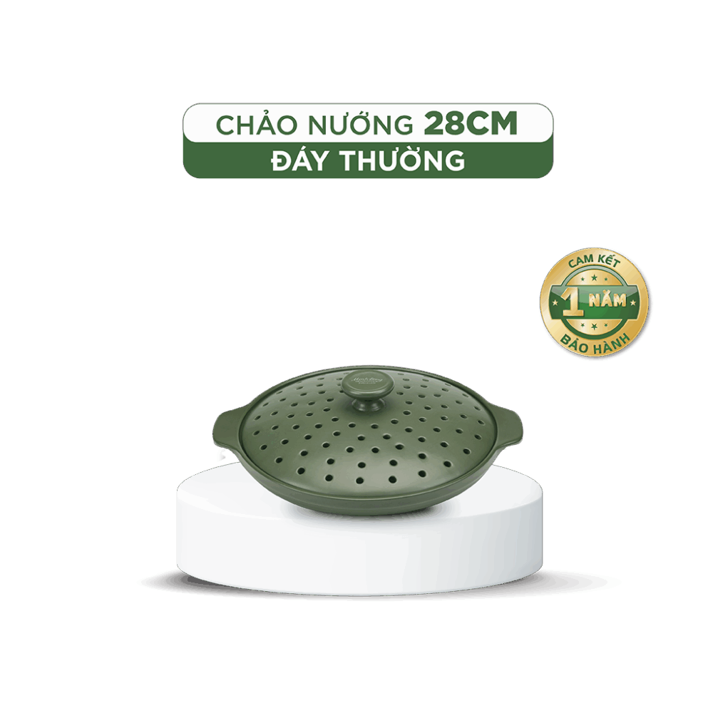 Chảo nướng dưỡng sinh 28 cm + nắp có lỗ - HealthyCook - Xanh Rêu A001_062898464Lgomminhlong.com