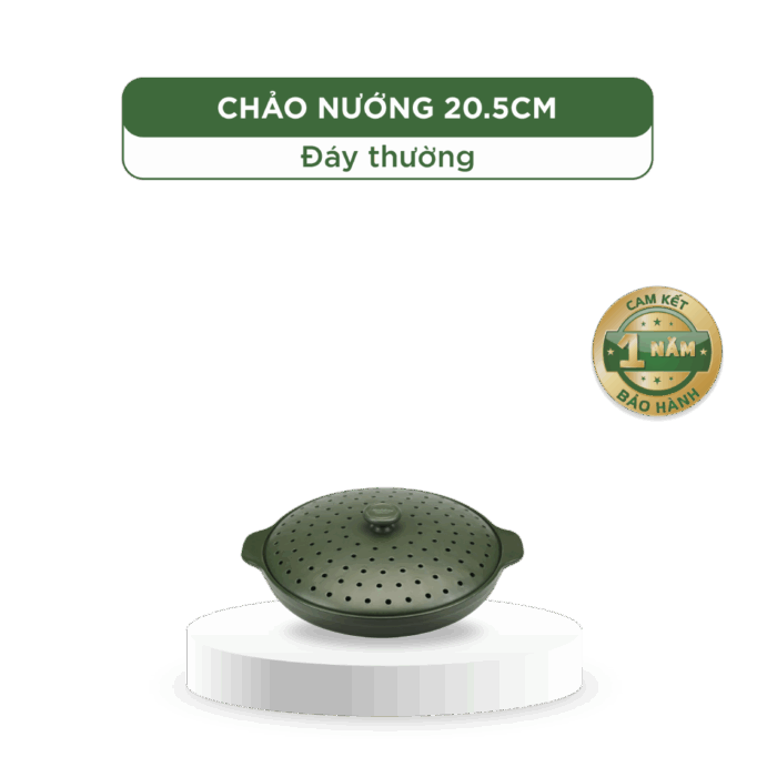 Chảo nướng dưỡng sinh 20.5 cm + nắp có lỗ - Healthy Cook - Xanh Rêu A001_062098464gomminhlong.com