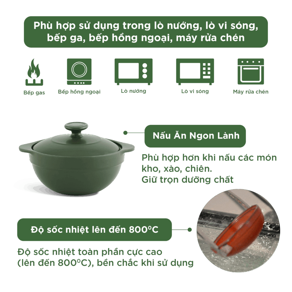Nồi dưỡng sinh Luna 0.35L + nắp - Healthycook - Xanh Rêu A001_213583464gomminhlong.com